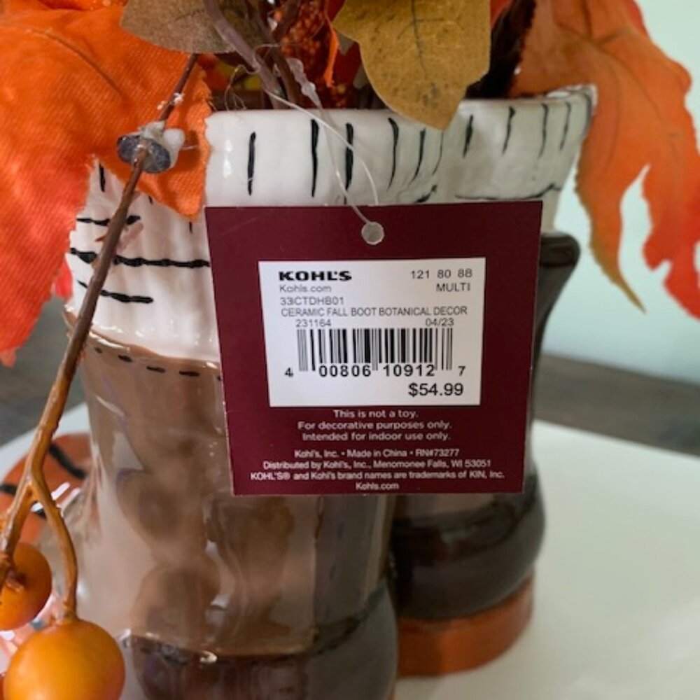 Ceramic Fall Boot Botanical Decor - Picture 7 of 8